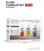 Glass Tumbler 3Pc Set W/Lids N Straw - Image 2