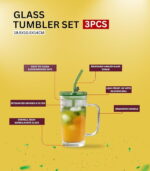 Glass Tumbler 3Pc Set W/Lids N Straw - Image 3