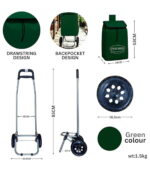 Feelings Foldable Shopping Trolley With Wheels – Green - Image 2