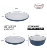 FEELINGS 12 PCS STONEWARE DINNER SET - Serves 4 (Dark Blue) - Image 3