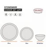 FEELINGS 12 PCS STONEWARE DINNER SET - Serves 4 (Ash Grey) - Image 2