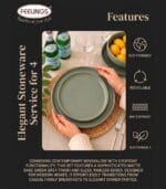FEELINGS 16 PCS STONEWARE DINNER SET - Serves 4 (Green Grey) - Image 2