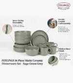FEELINGS 16 PCS STONEWARE DINNER SET - Serves 4 (Green Grey) - Image 4