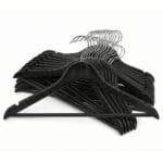 FEELINGS 24Pcs Set, Wooden Appearance, Non-Slip Clothes Hanger With Notches, Hangers For Wardrobe, Cloth Display Rack Storage Organizer - Gloss Black