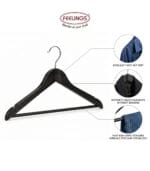 FEELINGS 24Pcs Set, Wooden Appearance, Non-Slip Clothes Hanger With Notches, Hangers For Wardrobe, Cloth Display Rack Storage Organizer - Gloss Black - Image 5