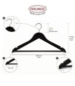 FEELINGS Wooden Hangers 12-piece Non-Slip Clothes with Notches, for Wardrobe, Space Saving Closet Storage Organizer, Hanger - Black - Image 3