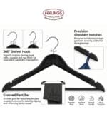 FEELINGS Wooden Hangers 12-piece Non-Slip Clothes with Notches, for Wardrobe, Space Saving Closet Storage Organizer, Hanger - Black - Image 6
