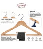 FEELINGS 12-piece Wooden Hangers Non-Slip Clothes Hanger with Notches for Wardrobe Cloth Display Rack Space Saving Closet Storage Organizer Hanger, Beige Pack of 12 - Image 6
