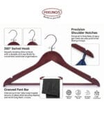 FEELINGS Wooden Hangers 12-piece Non-Slip Clothes Hangers with Notches, Hangers for Wardrobe, Space Saving Closet Storage Organizer, Wooden Clothes Hanger - Brown - Image 6