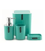 FEELINGS 4-Piece Bathroom Accessory Set - Cyan Color - Soap Dispenser, Tumbler, Soap Dish & Bin