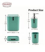 FEELINGS 4-Piece Bathroom Accessory Set - Cyan Color - Soap Dispenser, Tumbler, Soap Dish & Bin - Image 2