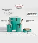 FEELINGS 4-Piece Bathroom Accessory Set - Cyan Color - Soap Dispenser, Tumbler, Soap Dish & Bin - Image 3