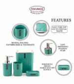 FEELINGS 4-Piece Bathroom Accessory Set - Cyan Color - Soap Dispenser, Tumbler, Soap Dish & Bin - Image 4
