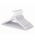 FEELINGS Premium Wooden Clothes Hangers Set of 6, White – Space Saving Non-Slip Suit & Coat Hangers with Notches & 360° Swivel Hook
