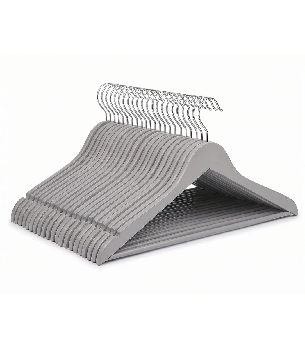 FEELINGS WOODEN HANGER 24PCS SET Suit Hanger Cloth Hangers Wooden Clothes Hanger Smooth Finish Wooden Coat Hanger Wooden Hangers for Clothes Dress Suit Grey - Image 1
