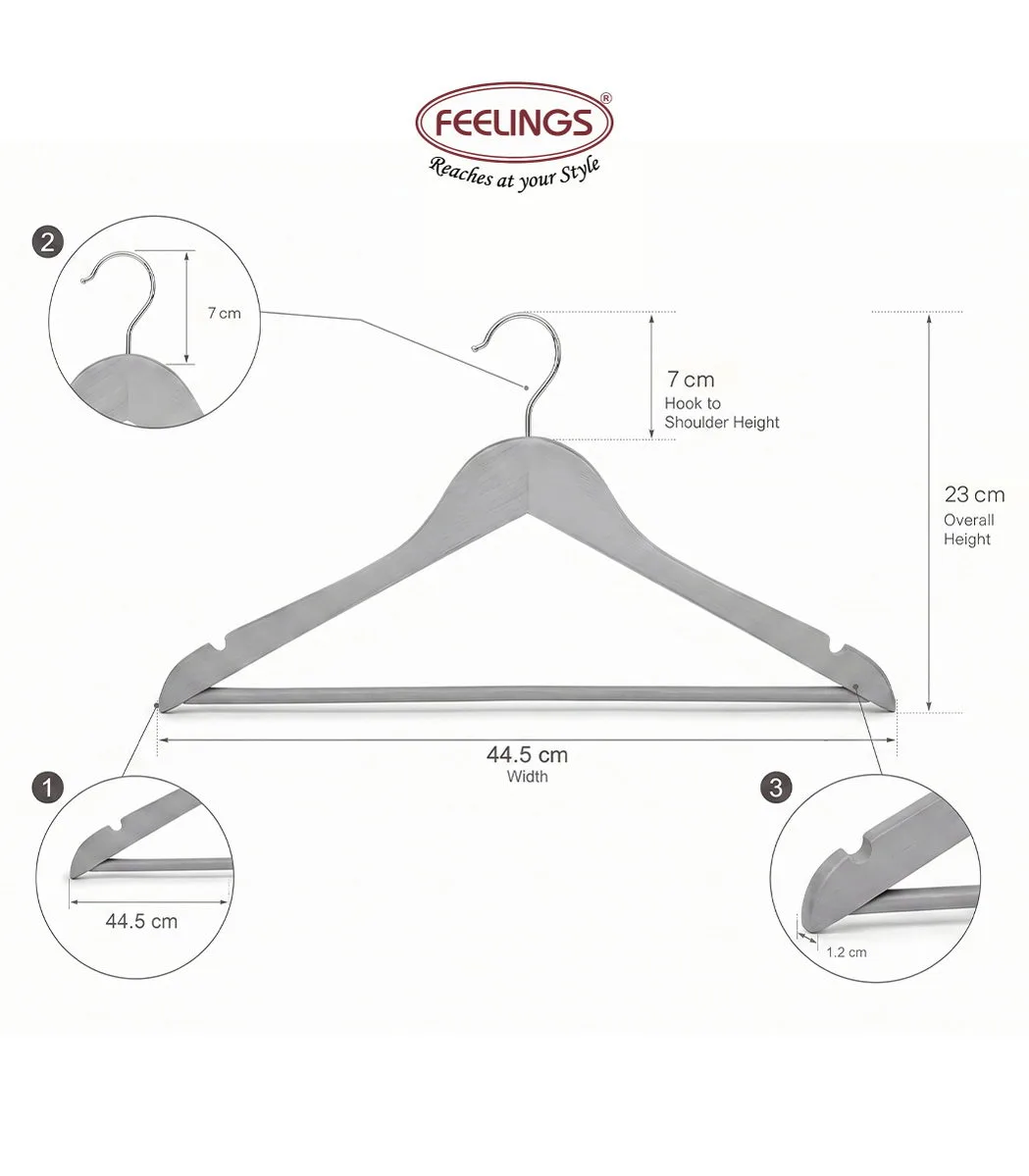 FEELINGS WOODEN HANGER 24PCS SET Suit Hanger Cloth Hangers Wooden Clothes Hanger Smooth Finish Wooden Coat Hanger Wooden Hangers for Clothes Dress Suit Grey - Image 3