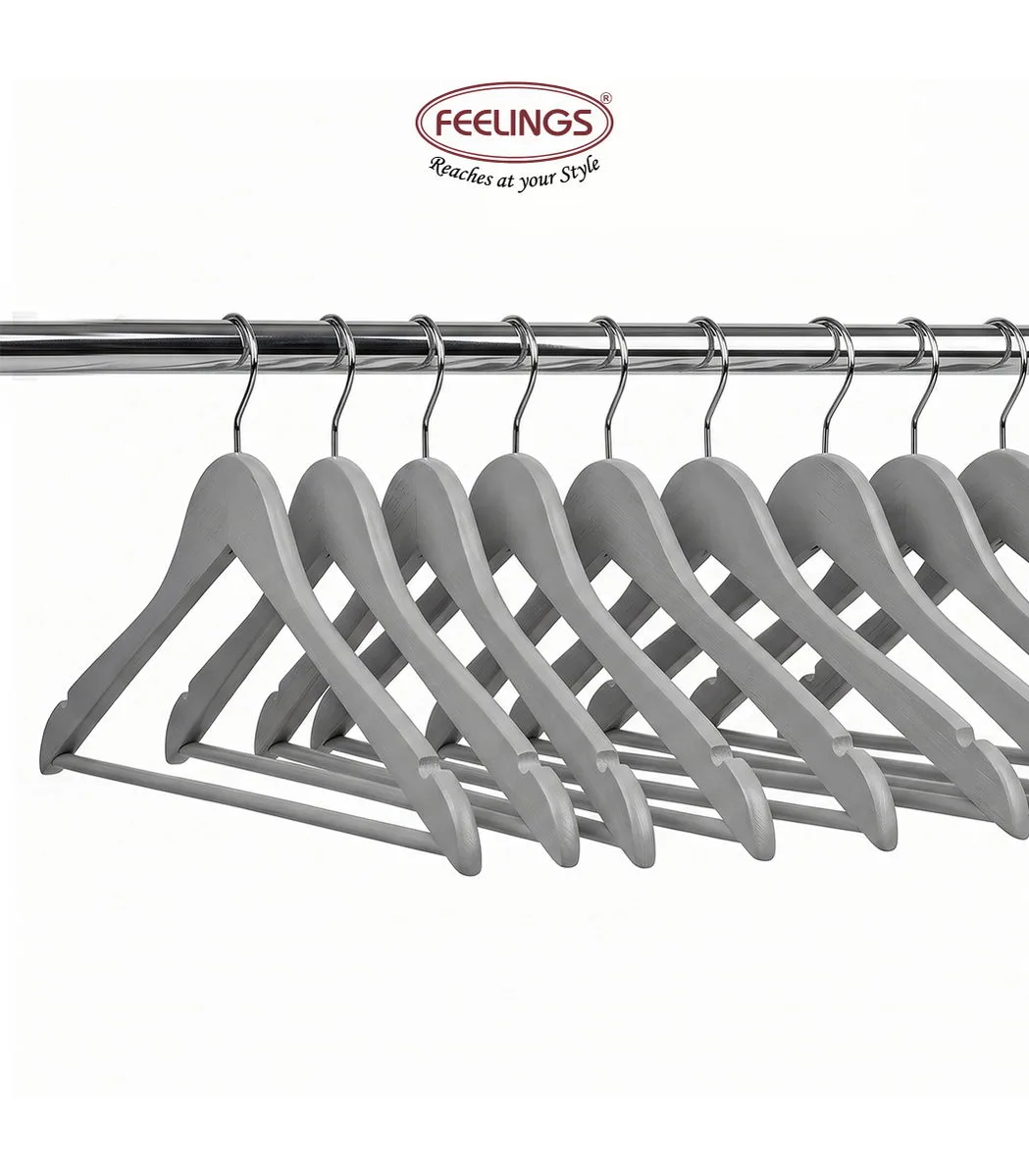 FEELINGS WOODEN HANGER 24PCS SET Suit Hanger Cloth Hangers Wooden Clothes Hanger Smooth Finish Wooden Coat Hanger Wooden Hangers for Clothes Dress Suit Grey - Image 4