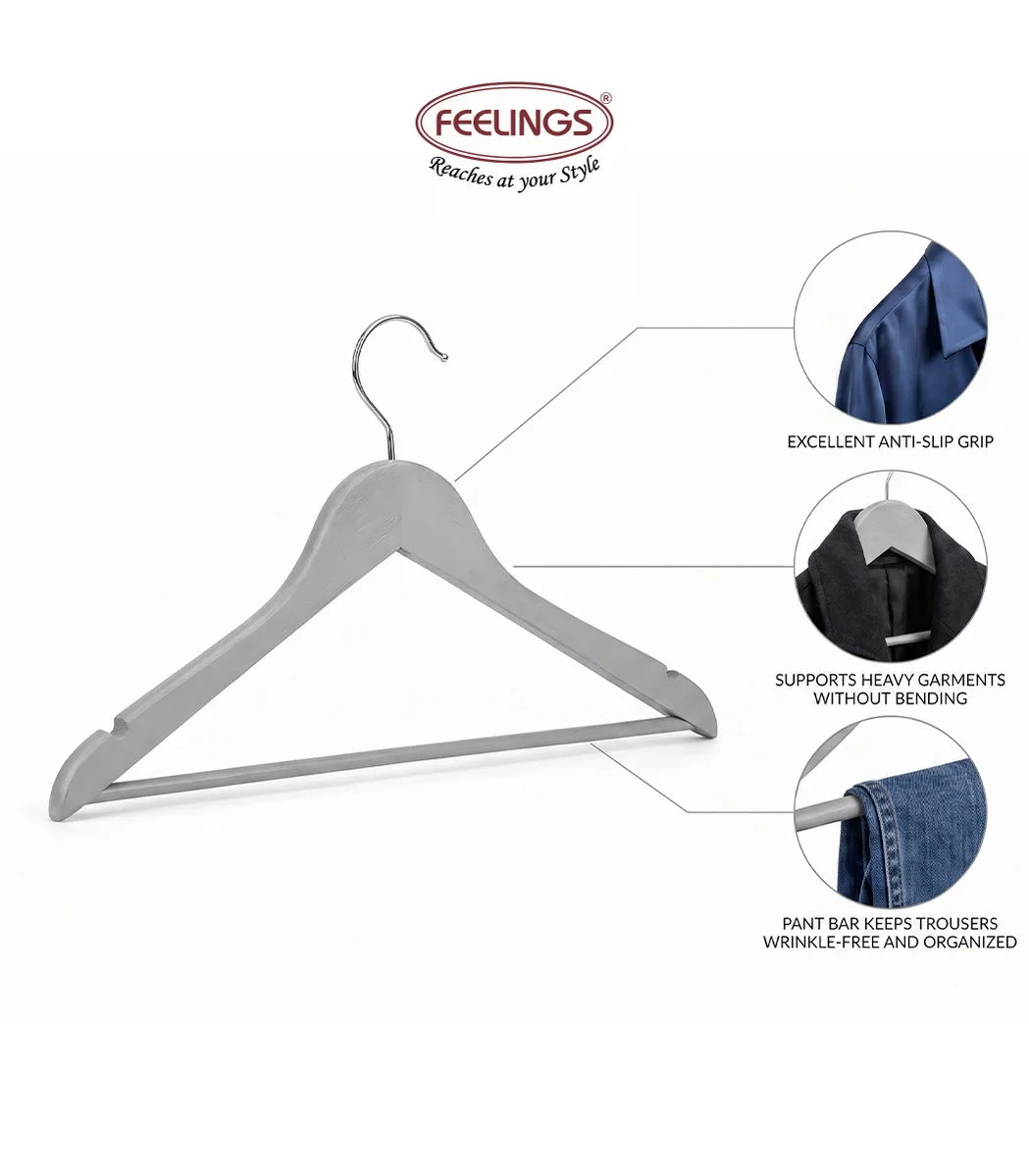 FEELINGS WOODEN HANGER 24PCS SET Suit Hanger Cloth Hangers Wooden Clothes Hanger Smooth Finish Wooden Coat Hanger Wooden Hangers for Clothes Dress Suit Grey - Image 5