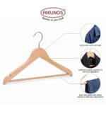 FEELINGS Wooden Hangers with Non-Slip Grip, Set of 12 - Natural Finish, Durable Space-Saving Premium Design for Clothes, Coats, and Jackets - Image 5