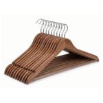 FEELINGS Wooden Hangers with Non-Slip Grip, Set of 12 - Brown Finish, Durable Space-Saving Premium Design for Clothes, Coats, and Jackets