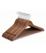 FEELINGS Wooden Hangers with Non-Slip Grip, Set of 12 - Brown Finish, Durable Space-Saving Premium Design for Clothes, Coats, and Jackets