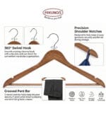 FEELINGS Wooden Hangers with Non-Slip Grip, Set of 12 - Brown Finish, Durable Space-Saving Premium Design for Clothes, Coats, and Jackets - Image 6