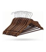FEELINGS Wooden Hangers with Non-Slip Grip, Set of 24 - Brown Finish, Durable Space-Saving Premium Design for Clothes, Coats, and Jackets