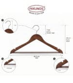 FEELINGS Wooden Hangers with Non-Slip Grip, Set of 24 - Brown Finish, Durable Space-Saving Premium Design for Clothes, Coats, and Jackets - Image 3