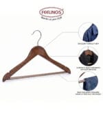 FEELINGS Wooden Hangers with Non-Slip Grip, Set of 24 - Brown Finish, Durable Space-Saving Premium Design for Clothes, Coats, and Jackets - Image 5