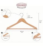 FEELINGS Premium Wooden Clothes Hangers Set of 6, Natural – Space Saving Non-Slip Suit & Coat Hangers with Notches & 360° Swivel Hook - Image 4