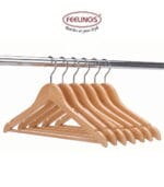 FEELINGS Premium Wooden Clothes Hangers Set of 6, Natural – Space Saving Non-Slip Suit & Coat Hangers with Notches & 360° Swivel Hook - Image 5