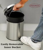 3 Liter Stainless Steel Round Dustbin with Touch-Toe-Opening & Soft-Close Lid | Fingerprint-Resistant Trash Bin for Bathroom, Office & Compact Spaces - Image 5
