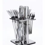 Stainless Steel Tableware Cutlery Set 24 Pieces - Holding Stand, Premium Silverware Utensils with Knife/Fork/Spoons (Silver)
