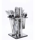 Stainless Steel Tableware Cutlery Set 24 Pieces - Holding Stand, Premium Silverware Utensils with Knife/Fork/Spoons (Silver)