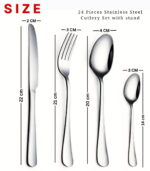 Stainless Steel Tableware Cutlery Set 24 Pieces - Holding Stand, Premium Silverware Utensils with Knife/Fork/Spoons (Silver) - Image 3