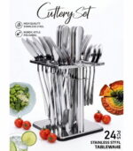 Stainless Steel Tableware Cutlery Set 24 Pieces - Holding Stand, Premium Silverware Utensils with Knife/Fork/Spoons (Silver) - Image 4