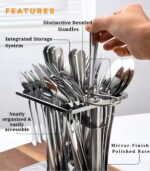 Stainless Steel Tableware Cutlery Set 24 Pieces - Holding Stand, Premium Silverware Utensils with Knife/Fork/Spoons (Silver) - Image 5